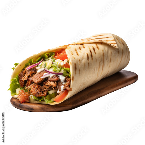 chicken wrap sandwich with salad  isolated on a transparent background