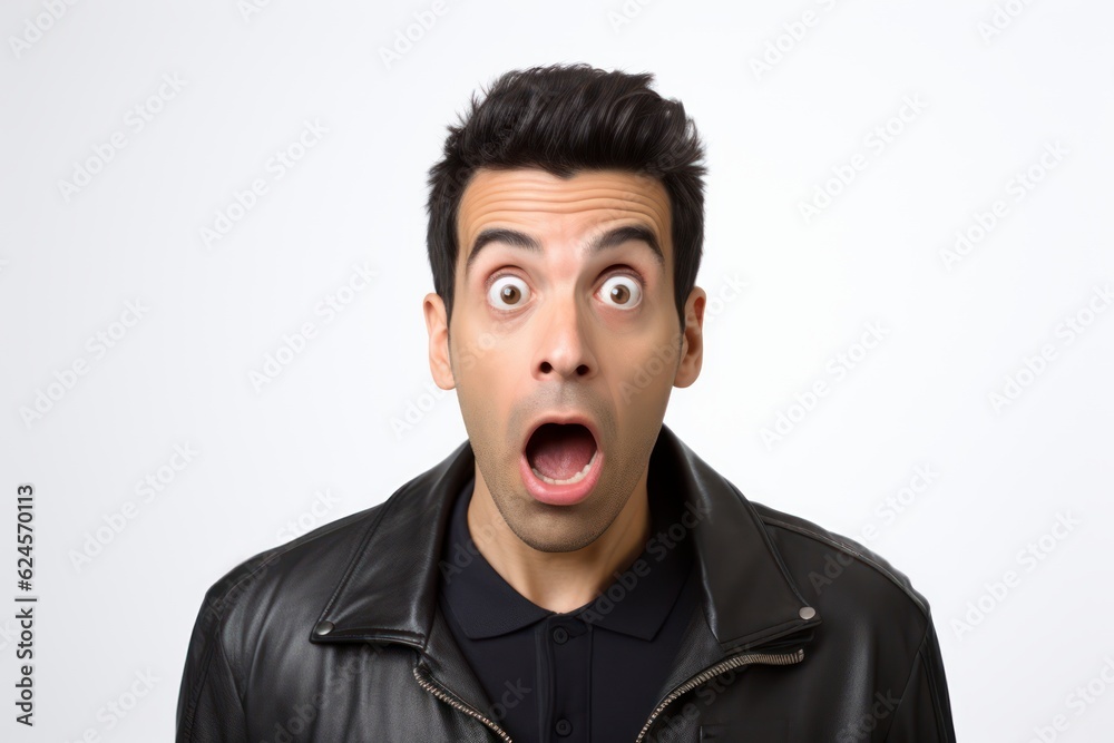 a adult man expressing surprise and shock emotion with his mouth open and big wide open eyes. isolated on white background. Generative AI a adult man expressing surprise and shock emotion with his mouth open and big wide open eyes. isolated on white background. Generative AI