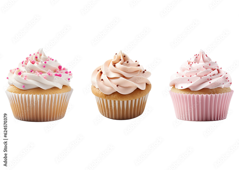 Cup cake set isolated on transparent background