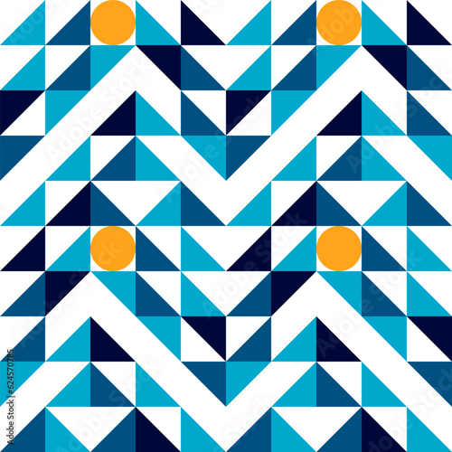 Geometric Mosaic Abstract Pattern Decorative Ornament Background Seamless Vector Illustration White Orange Blue