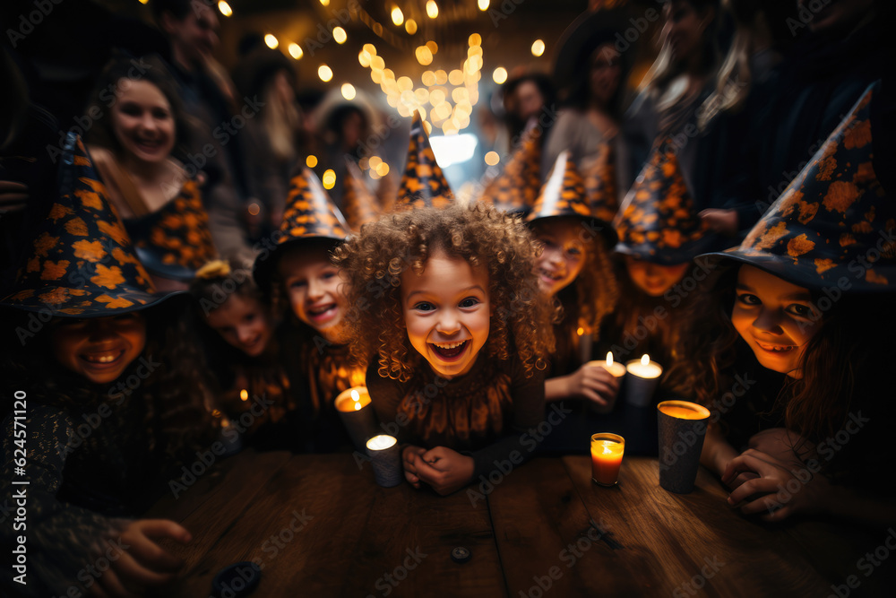 Spooky Kids' Halloween: Photo of Children with Witch Costumes and Pumpkins Galore - AI Generative Spooky Kids' Halloween: Photo of Children with Witch Costumes and Pumpkins Galore - AI Generative