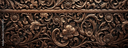 Intricate carvings and ornate designs adorn the surface of the wall texture. Generative AI