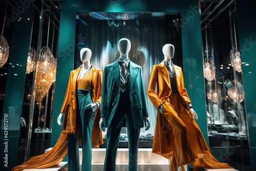 Luxury store window with mannequins in designer clothes, designer store interior, Generative AI © Kaleb