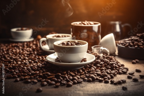 morning brown mug aroma cafe espresso drink cup breakfast bean. Generative AI.