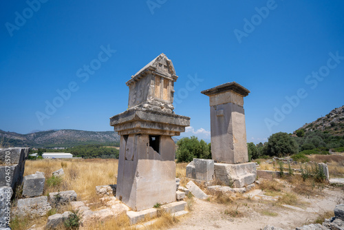 Harpy tomb and the pillared sarcophagus in Xanthos ancient city. Xanthos was a centre of culture and commerce for the Lycians.