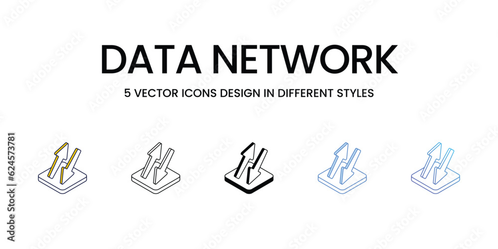 Data Network Icon Design in Five style with Editable Stroke. Line, Solid, Flat Line, Duo Tone Color, and Color Gradient Line. Suitable for Web Page, Mobile App, UI, UX and GUI design.