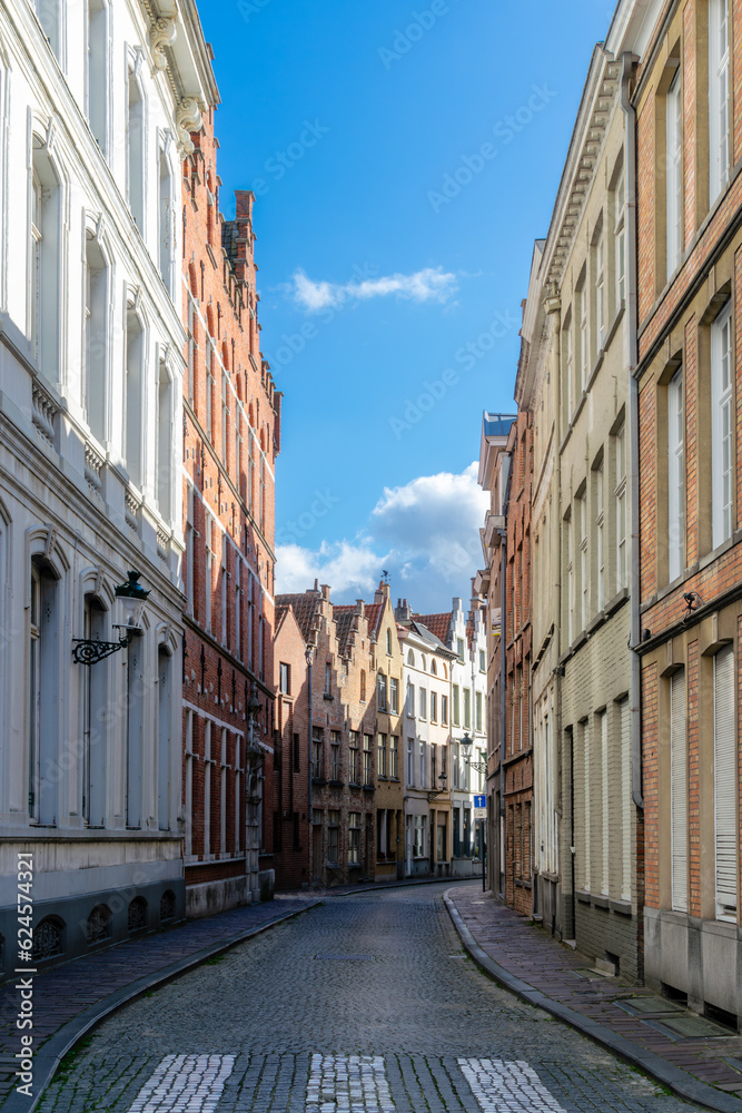 Typical street and its houses in the city of Bruges, Belgium