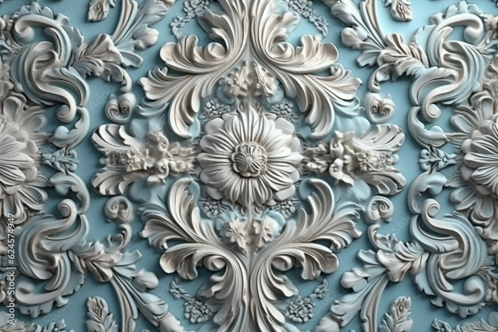 Adornos Arabescos Abstrato Palácio Teto Igreja Barroco Rococó Estilo Flores Floral Azul Século Ventage Retrô Pattern Background Textura