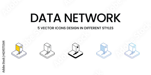 Data Network Icon Design in Five style with Editable Stroke. Line, Solid, Flat Line, Duo Tone Color, and Color Gradient Line. Suitable for Web Page, Mobile App, UI, UX and GUI design.