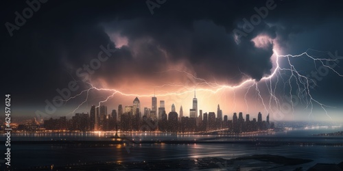 Massive Vortex with Lightning Over Statue of Liberty Amid Thunderstorm  Conveying a Cold and Detached Atmosphere in Photorealistic Landscapes