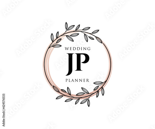 JP Initials letter Wedding monogram logos collection, hand drawn modern minimalistic and floral templates for Invitation cards, Save the Date, elegant identity for restaurant, boutique, cafe in vector