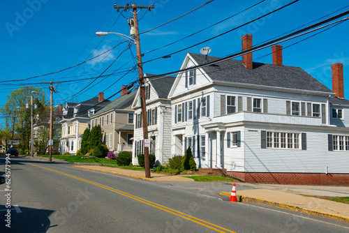 Historic residential building on Market Street at the historic city center of Amesbury, Massachusetts MA, USA.  photo