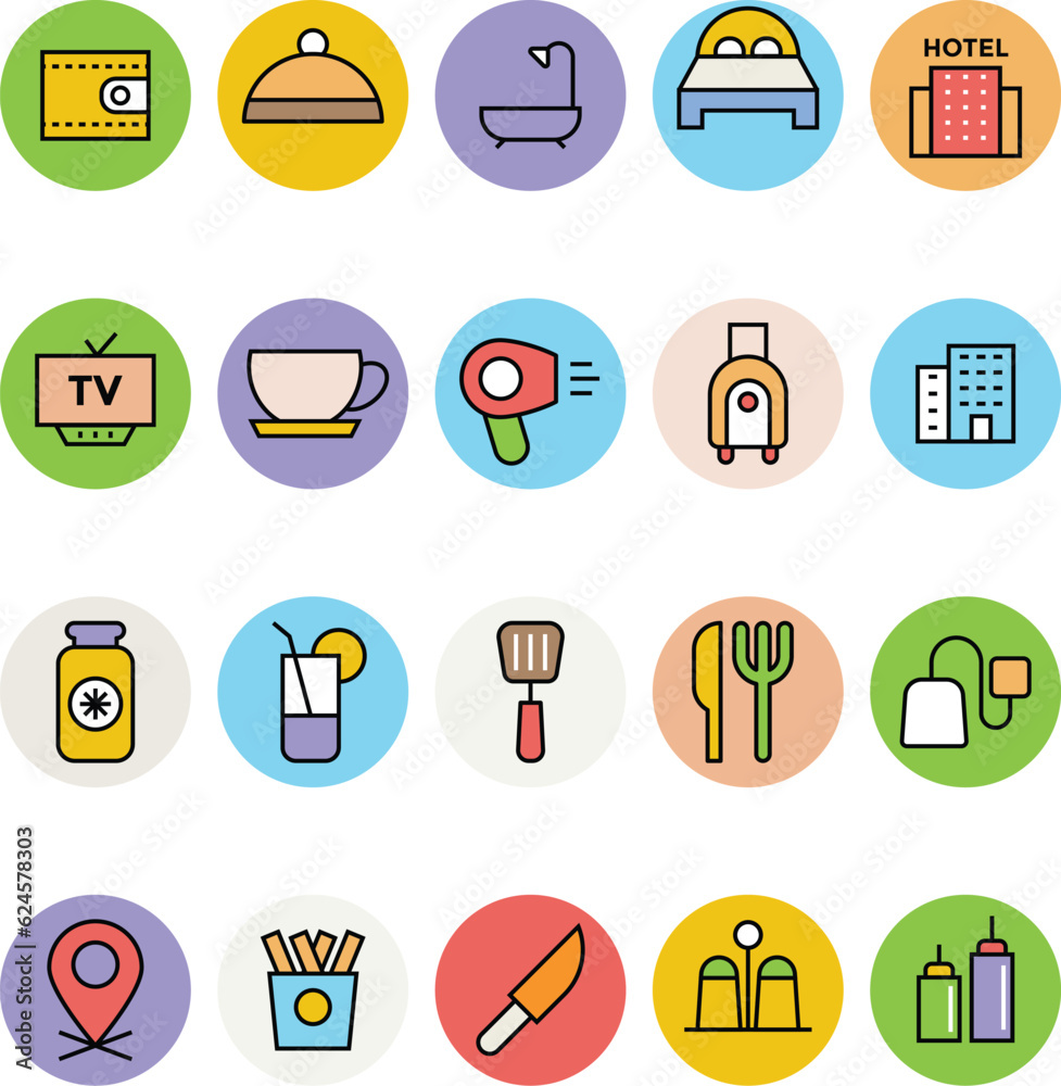 Hotel and Restaurant Flat Circular Icons Collection
Hotel and Restaurant Flat Circular Icons Collection