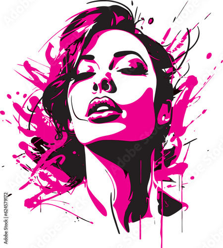 Woman's face in a splash painting style, showcasing artistic flair with expressive splatters and vibrant colors, creating a visually captivating and contemporary portrait.