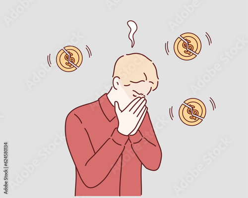  economy crisis composition with  money symbols and woman having financial problems. Hand drawn style vector design illustrations.