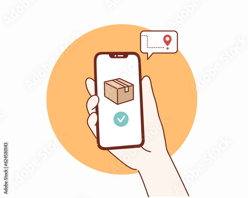 Fast respond delivery package shipping on mobile. Hand drawn style vector design illustrations.