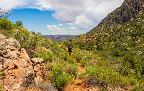 Female Hiker Below The Wilson Cliffs on The SMYC Trail, Red Rock Canyon National Conservation Area, Nevada, USA