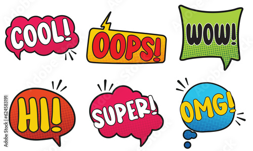 Set of bright cool and dynamic comic speech bubbles for different emotions and sound effects. comic bubble speech.