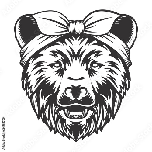 Grizzly bear headband bandana line art. Farm Animal. Black bear logos or icons. vector illustration
