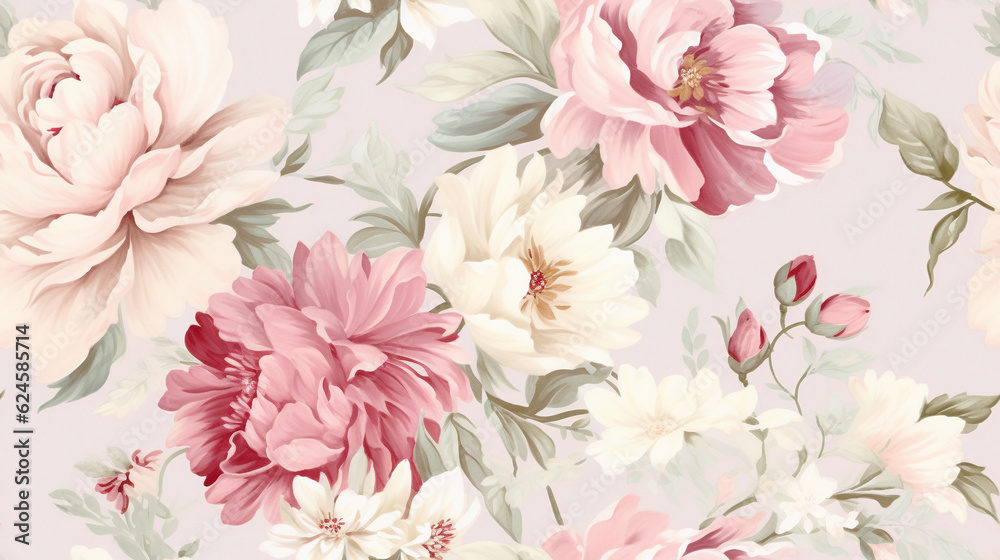 pattern flowers roses, lilies, or asters in a vintage