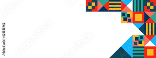 Geometric pattern background, vector multicolor geometry abstract print design with rectangles, squares and circles