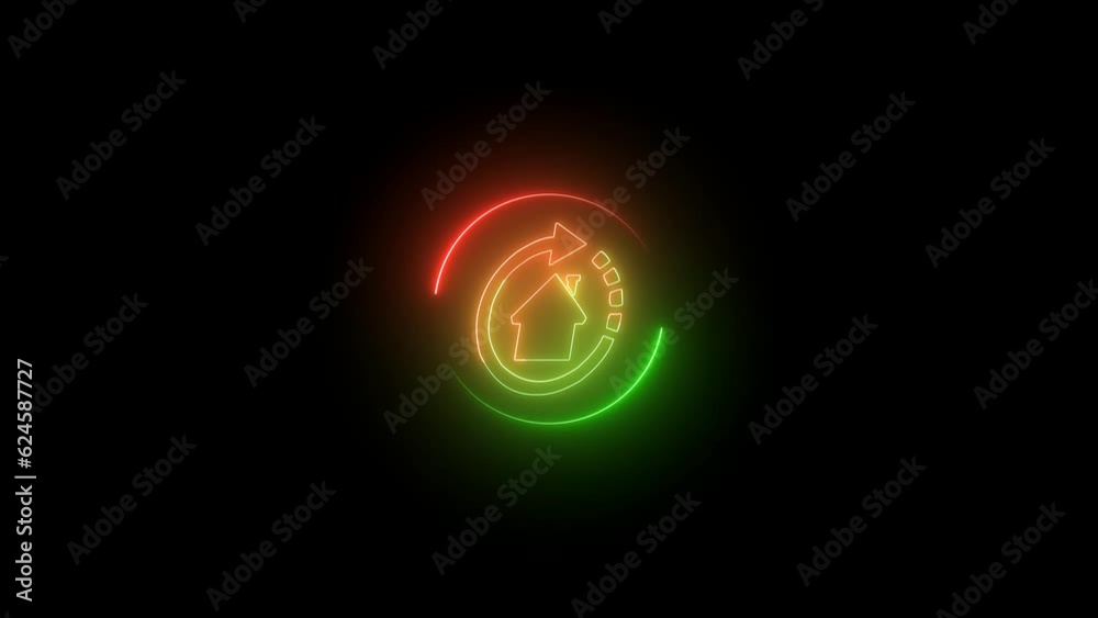 Neon house sign icon . circle rotation house symbol . Neon house sign icon . circle rotation house symbol .