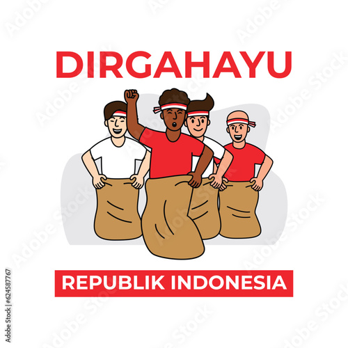 sack race or balap karung competition during indonesian independence day celebrations