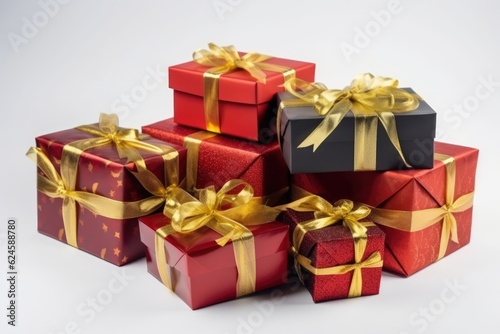 Christmas gift boxes on white background. Generative AI © piai