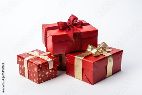 Christmas gift boxes on whi...