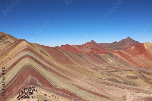 A panoramic view of the rainbow mountain in Cusco, Peru