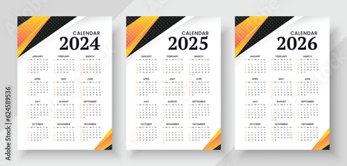 Calendar 2024, calendar 2024 and calendar 2026 week start Sunday corporate design planner template. Wall calendar in a minimalist style