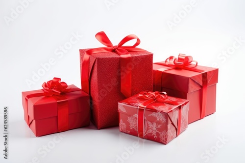 Christmas gift boxes on whi...