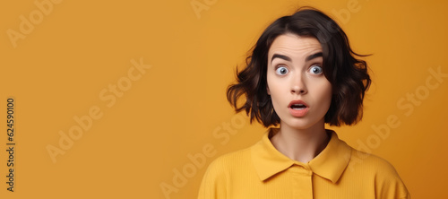 Fotografia Cute impressed girl bob hairstyle staring at unexpected discount