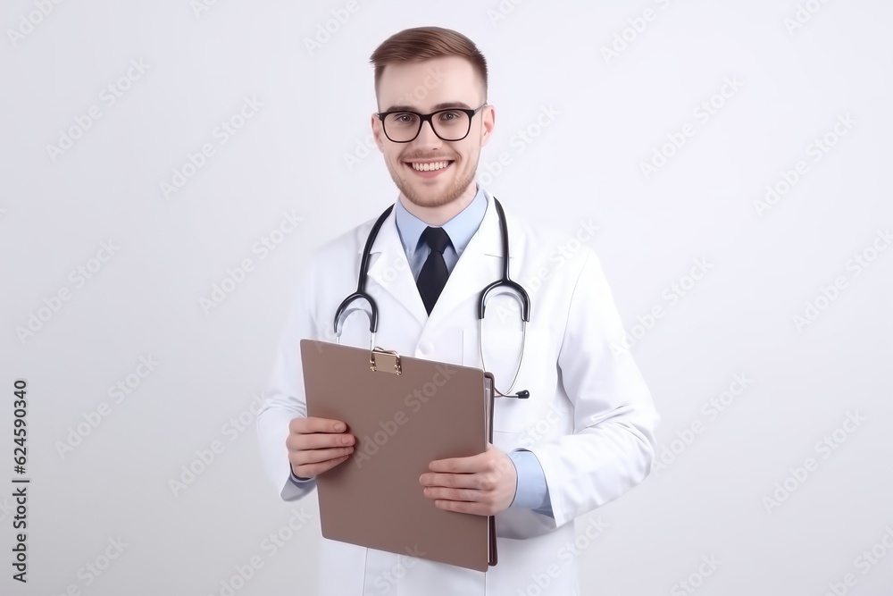 Happy doctor with folder. Generative AI Happy doctor with folder. Generative AI
