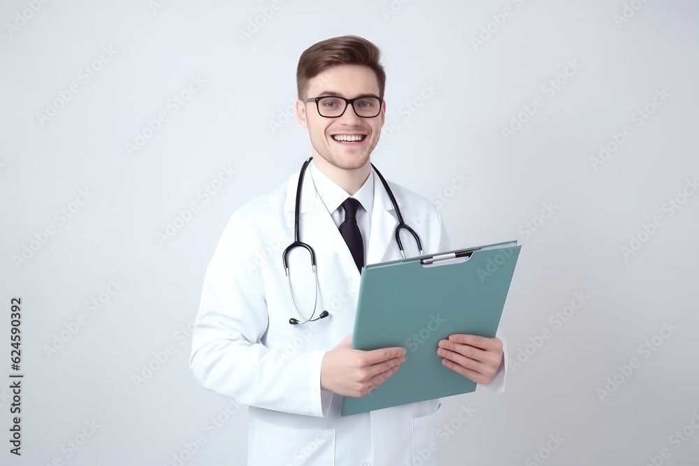 Happy doctor with folder. Generative AI Happy doctor with folder. Generative AI