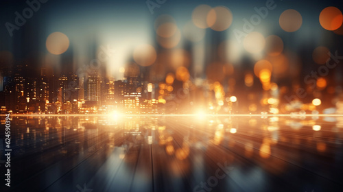 Abstract city background with glowing bokeh lights © Supersubstd