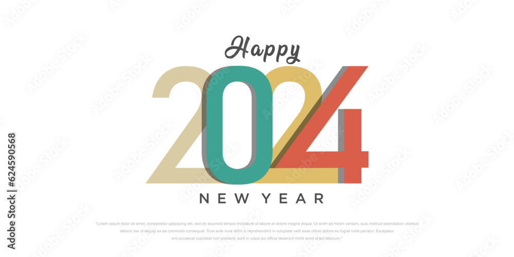 2024 Happy New Year logo text design. 2024 number design template. Vector illustration. 2024 Happy New Year logo text design. 2024 number design template. Vector illustration.