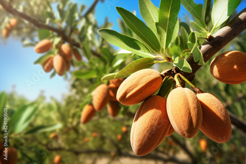 Stampa su tela Ripe almonds nuts on almond tree ready to harvest