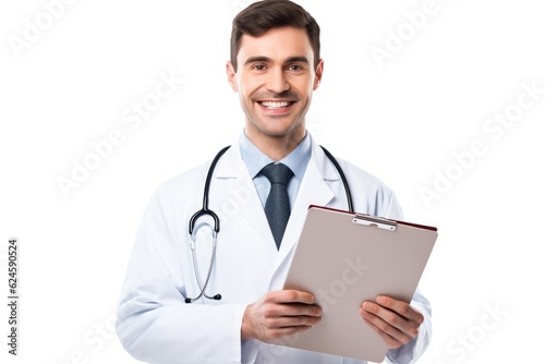 Happy doctor with folder. Generative AI