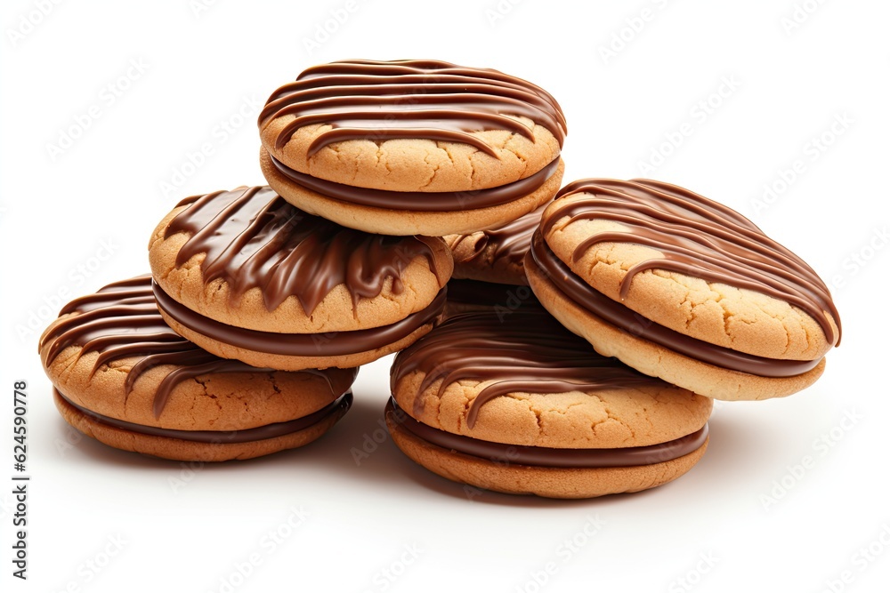 Fototapeta premium Delicious chocolate cream filled cookies. isolated white background