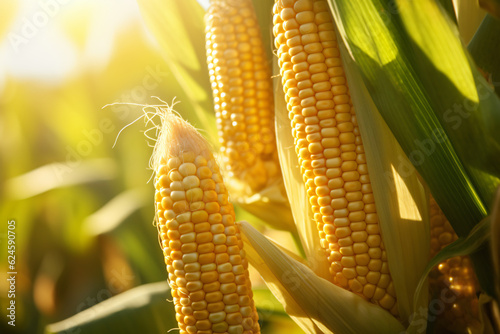 Fotografiet Selective focus of corn cobs in organic