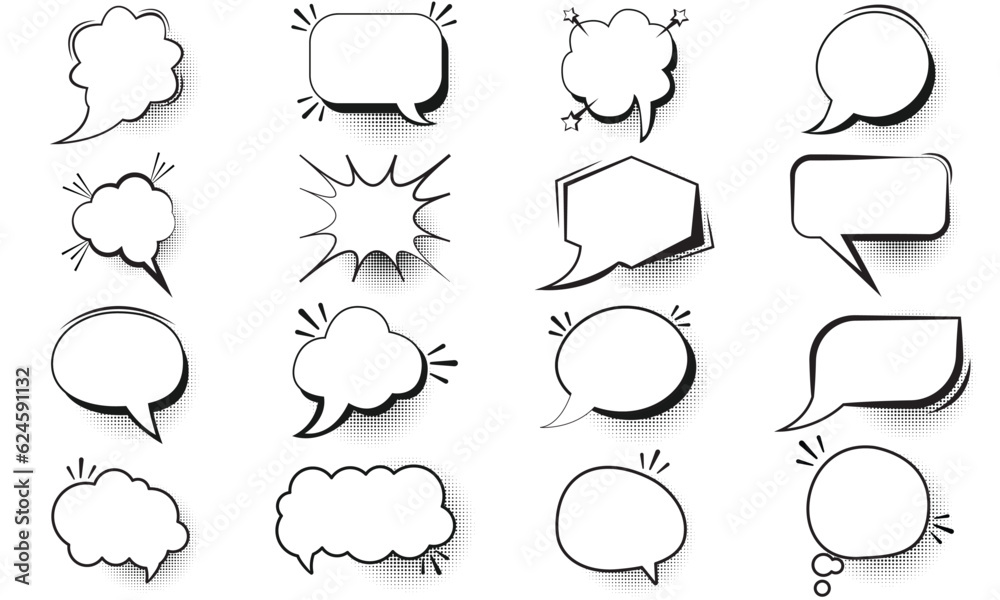 Obraz premium Set of comic speech bubbles. Empty comic speech ballons and elements in retro vintage and pop art style.