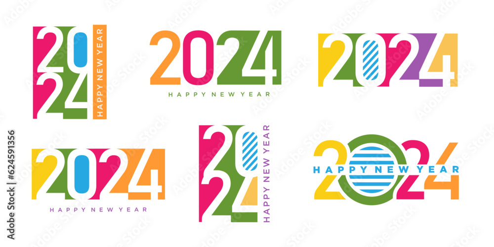 2024 Happy New Year logo text design. 2024 number design template. Vector illustration. 2024 Happy New Year logo text design. 2024 number design template. Vector illustration.