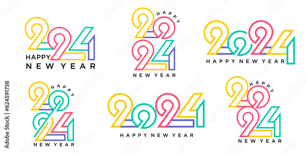 2024 Happy New Year logo text design. 2024 number design template. Vector illustration.