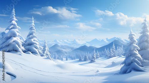 Winter landscape with snow covered mountains