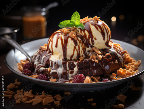 Divine Delights: Savoring the Exquisite Bliss of a Marvelous Chocolate Sundae. Generative AI photo