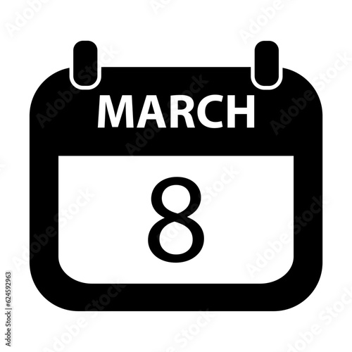 March 8 date calendar icon vector for graphic design, logo, web site, social media, mobile app, ui illustration