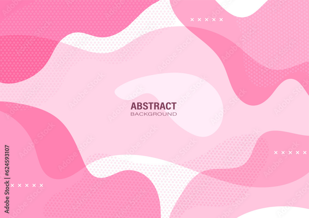 Abstract pink organic shapes and curves on a pastel background. Flat design and decorate with dots patterns for the banner template.