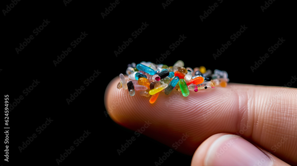 Small Plastic pellets on the finger. Micro plastic. Water pollution Small Plastic pellets on the finger. Micro plastic. Water pollution