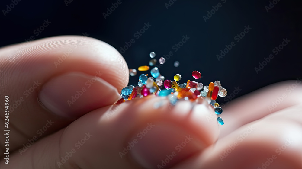 Small Plastic pellets on the finger. Micro plastic. Water pollution Small Plastic pellets on the finger. Micro plastic. Water pollution